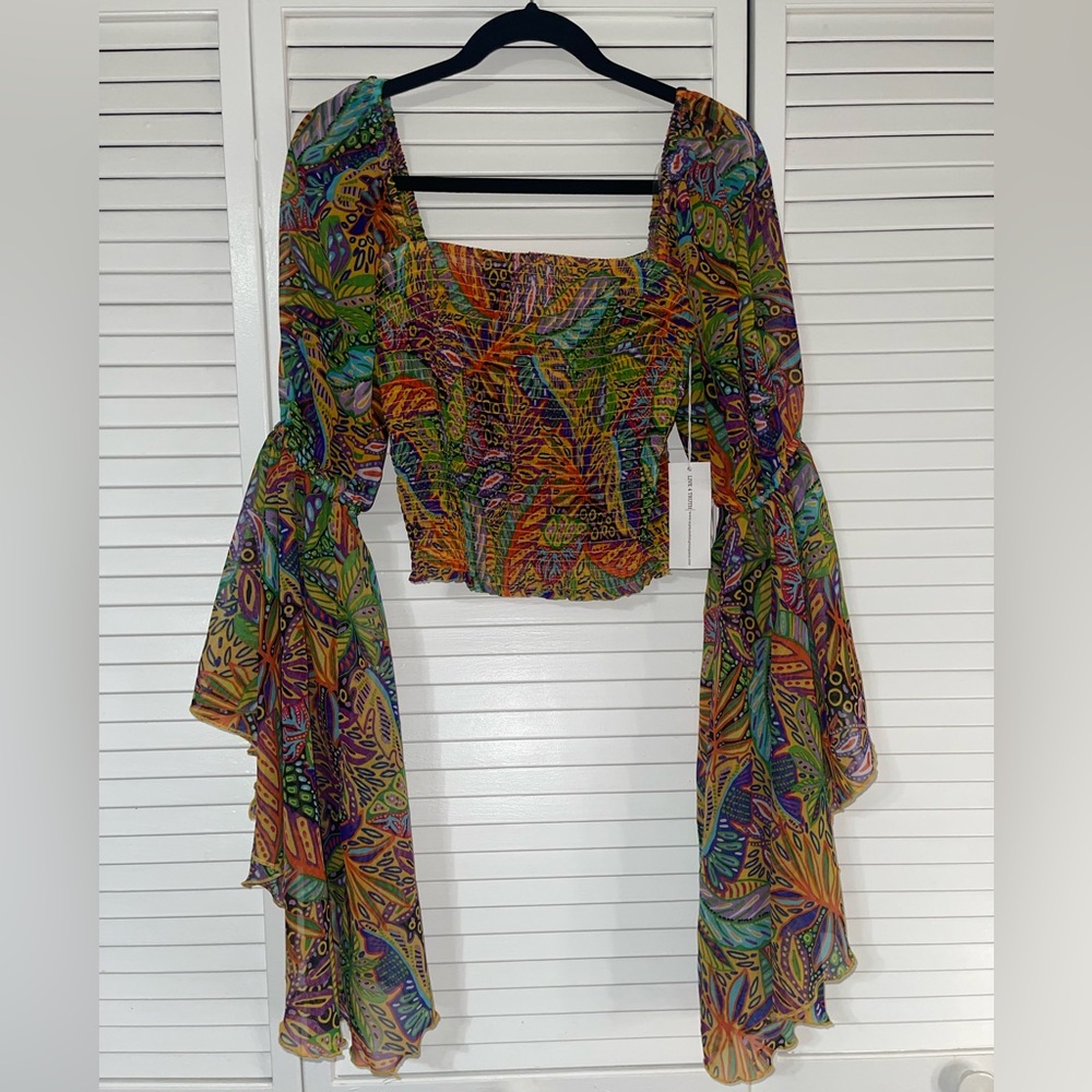 Boho/Festival Sheer Bell Sleeve Crop Top